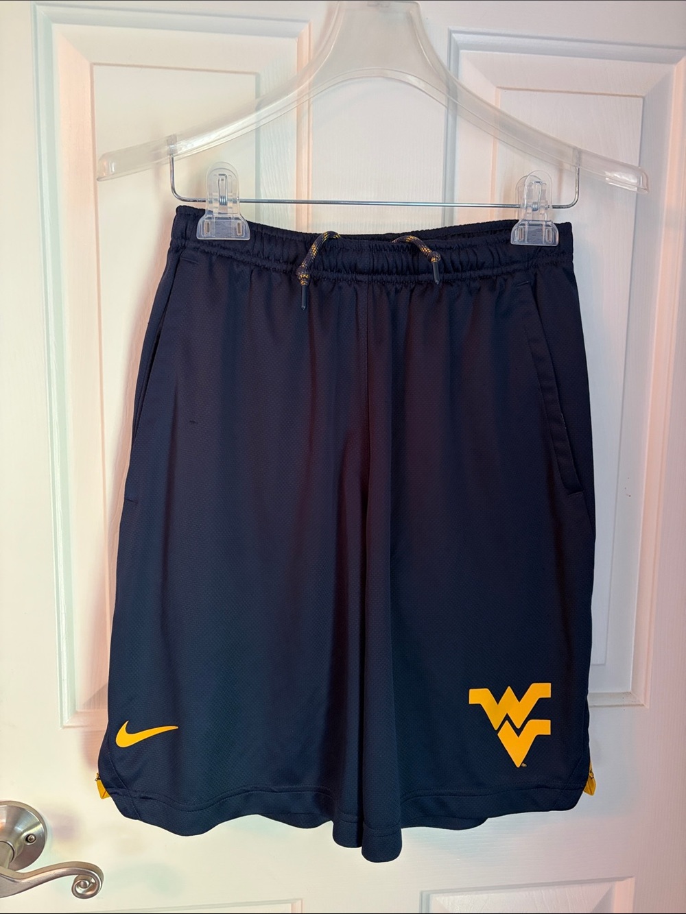 Nike Men’s Navy Athletic Shorts with Yellow WV Logo